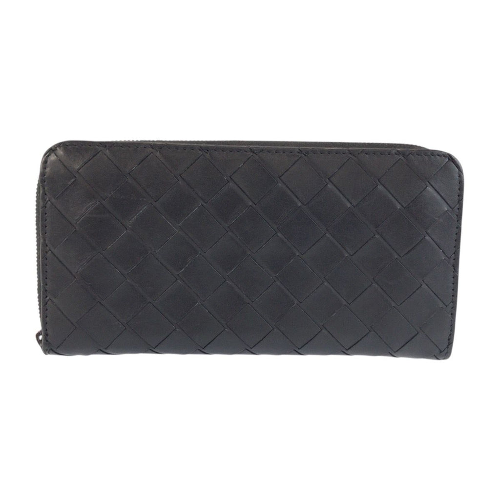 Bottega Veneta Intrecciato Round Zip Black Leather Wallet