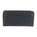 Bottega Veneta Intrecciato Round Zip Black Leather Wallet