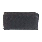 Bottega Veneta Intrecciato Round Zip Black Leather Wallet