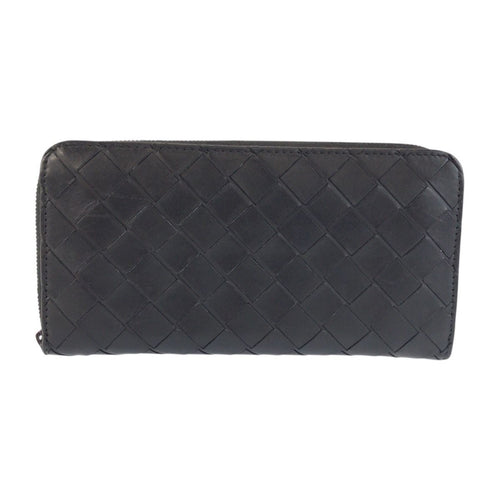 Bottega Veneta Intrecciato Round Zip Black Leather Wallet