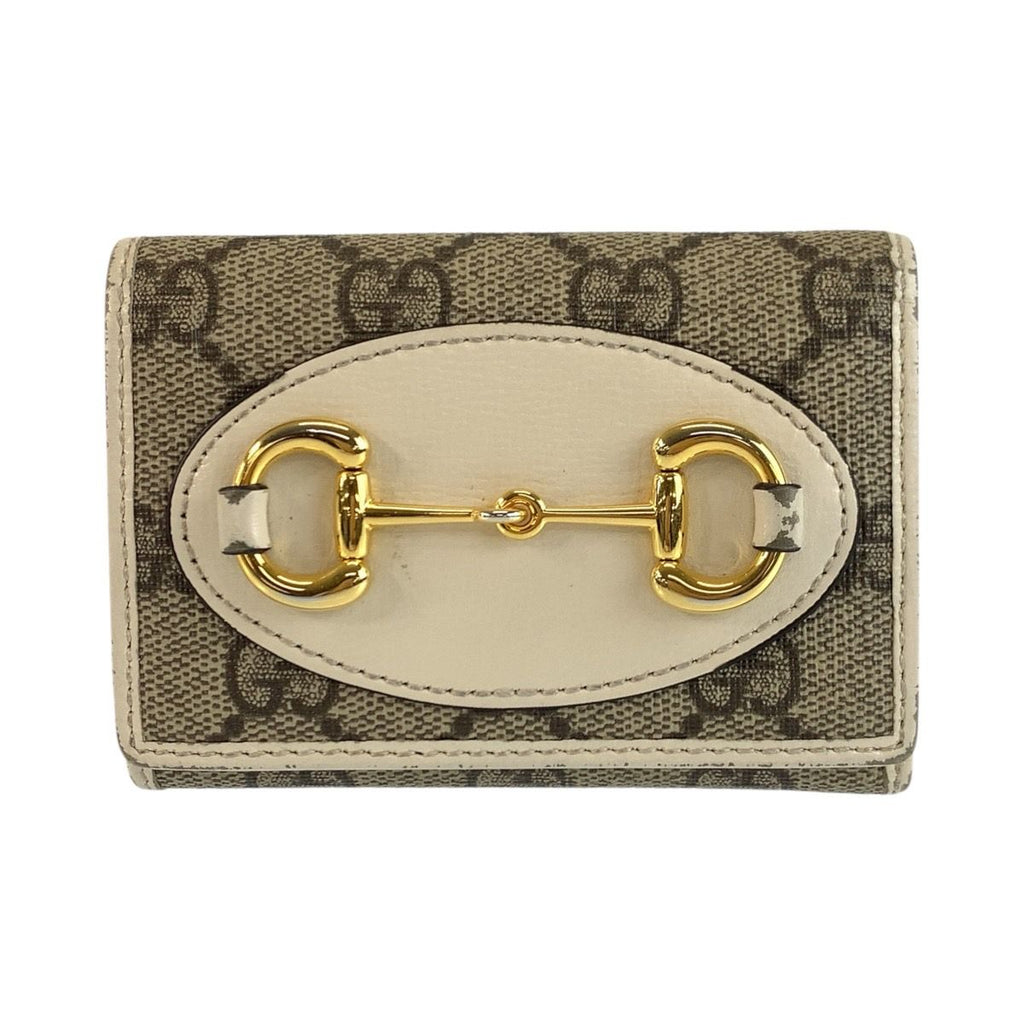 Gucci Horsebit Beige Ivory GG Supreme Canvas Fold Wallet Compact