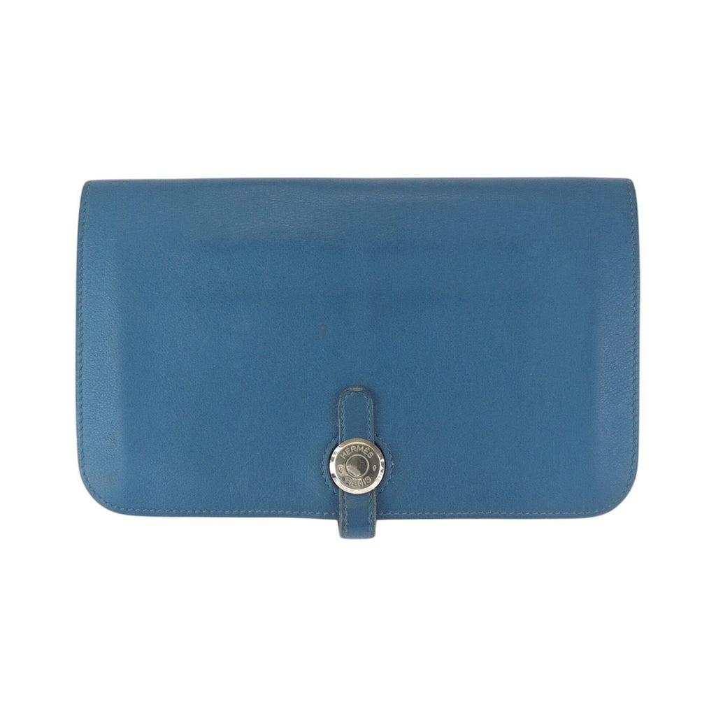 Hermes Dogon GM Blue Jean Silver Togo Wallet