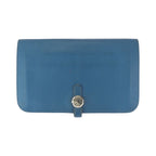 Hermes Dogon GM Blue Jean Silver Togo Wallet