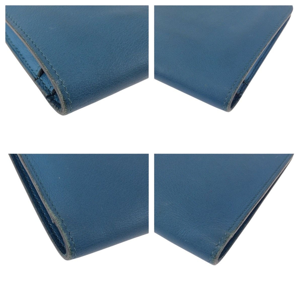 Hermes Dogon GM Blue Jean Silver Togo Wallet — view 4