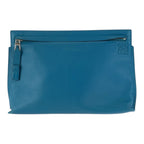 Loewe Anagram Turquoise Blue Silver Leather Clutch