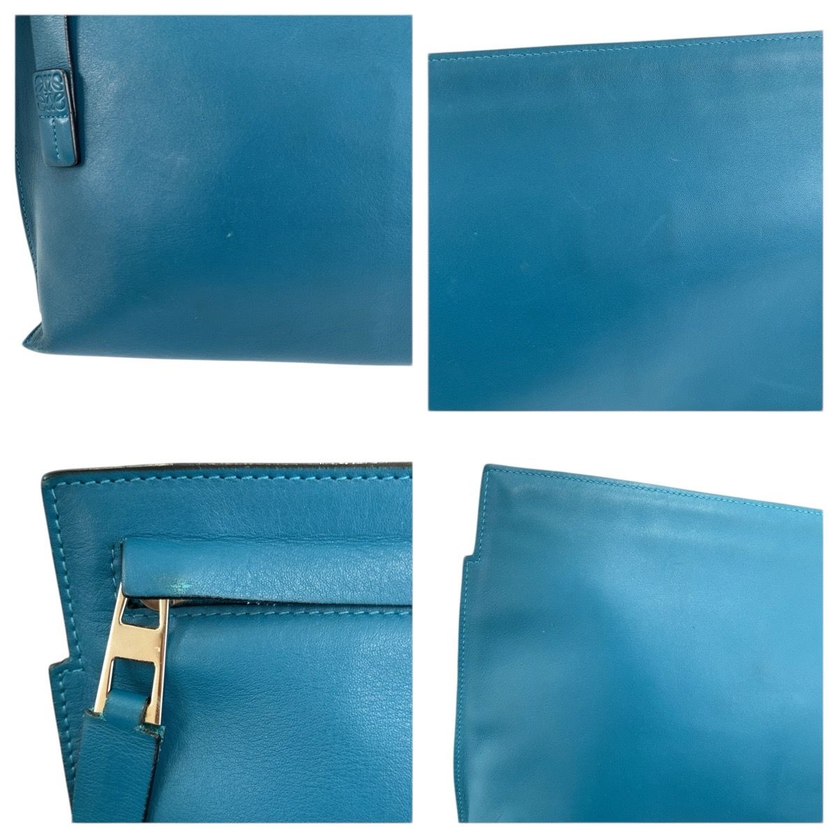 Loewe Anagram Turquoise Blue Silver Leather Clutch — view 5
