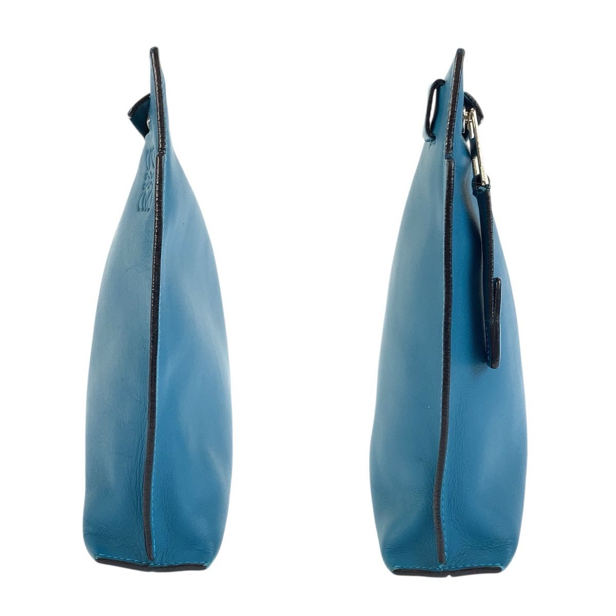Loewe Anagram Turquoise Blue Silver Leather Clutch — view 6