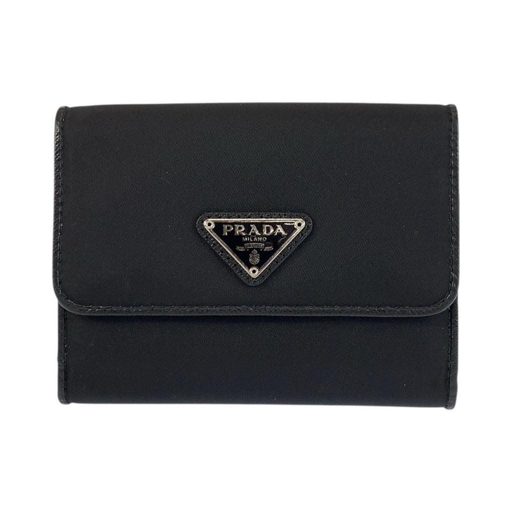 Prada Tessuto Triangular Black Silver Nylon Compact Wallet