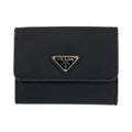 Prada Tessuto Triangular Black Silver Nylon Compact Wallet