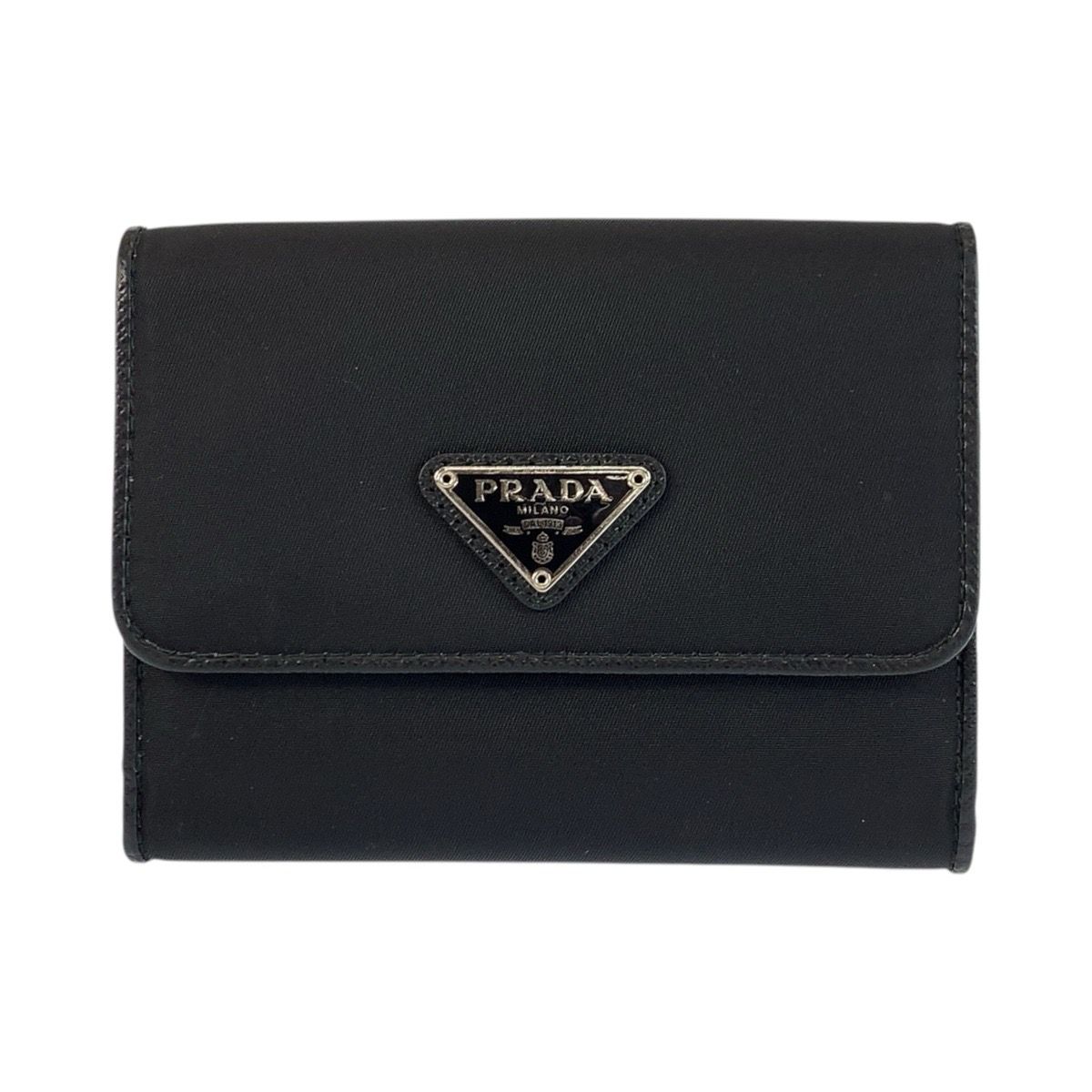 Prada Tessuto Triangular Black Silver Nylon Compact Wallet