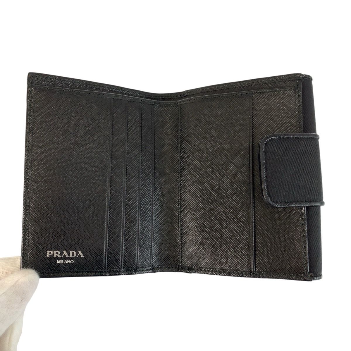 Prada Tessuto Triangular Black Silver Nylon Compact Wallet — view 4