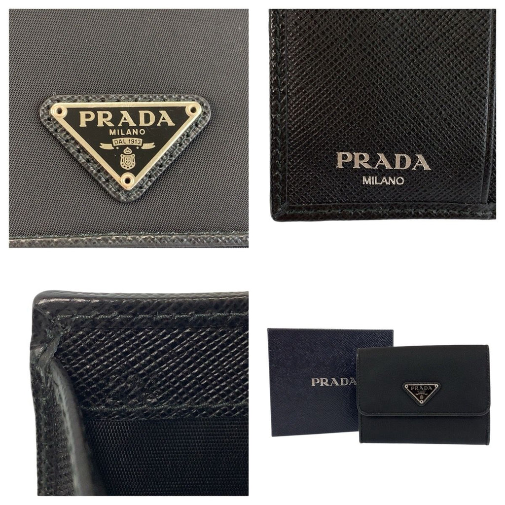Prada Tessuto Triangular Black Silver Nylon Compact Wallet — view 3