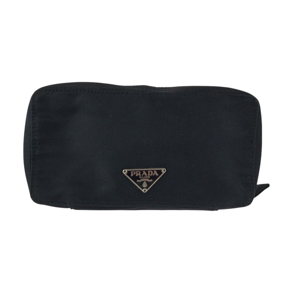 Prada Tessuto Black Silver Nylon Pouch Makeup Case