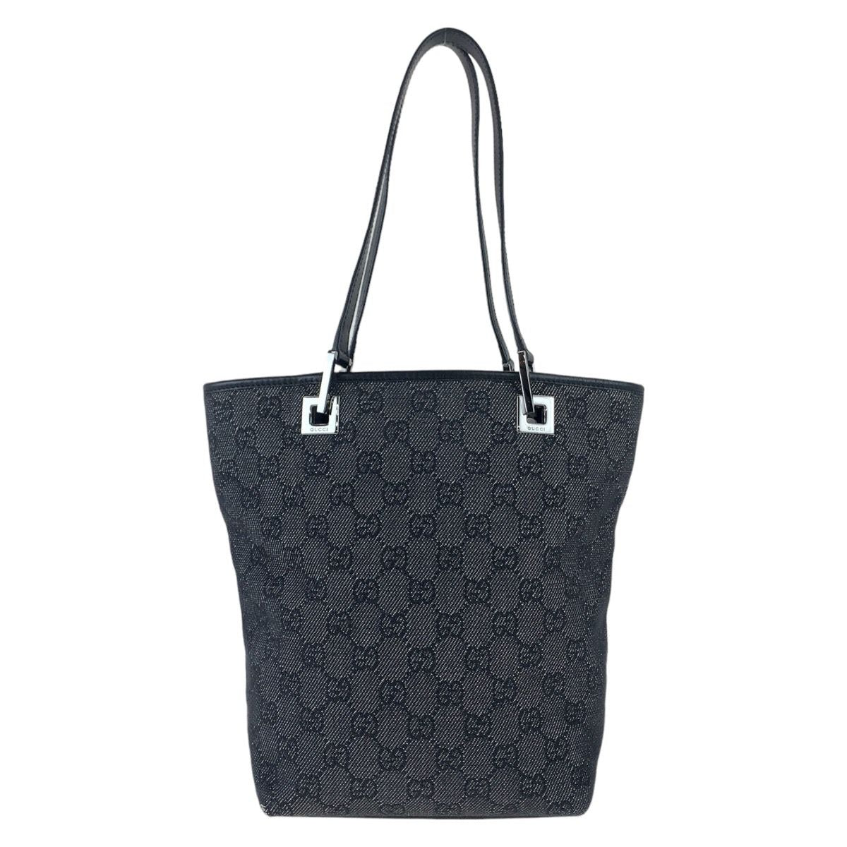 Gucci GG Pattern Black Silver Canvas Tote Shoulder Bag — view 2