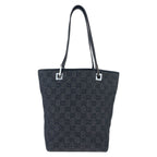 Gucci GG Pattern Black Silver Canvas Tote Shoulder Bag