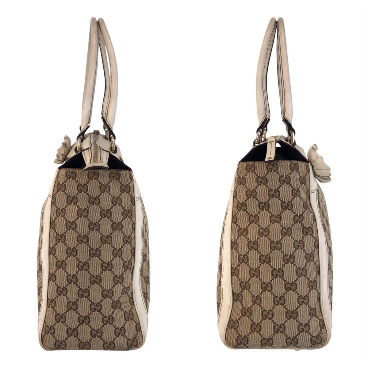 Gucci Trophy Beige Ivory GG Canvas Leather Tote Shoulder Bag — view 8