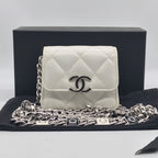 Chanel Caviar Leather Micro Quilted Chain Shoulder Bag White Price Negotiation