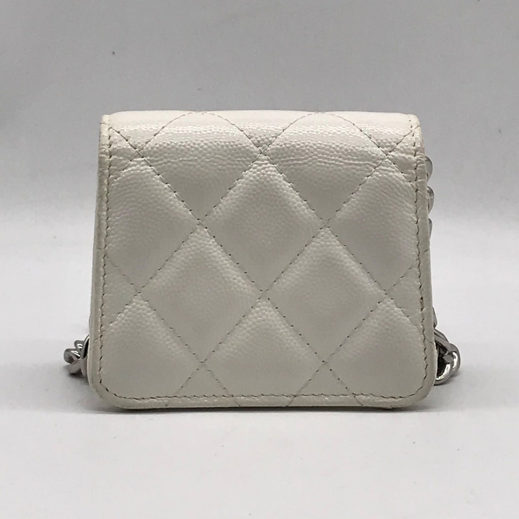 Chanel Caviar Leather Micro Quilted Chain Shoulder Bag White Price Negotiation — view 2