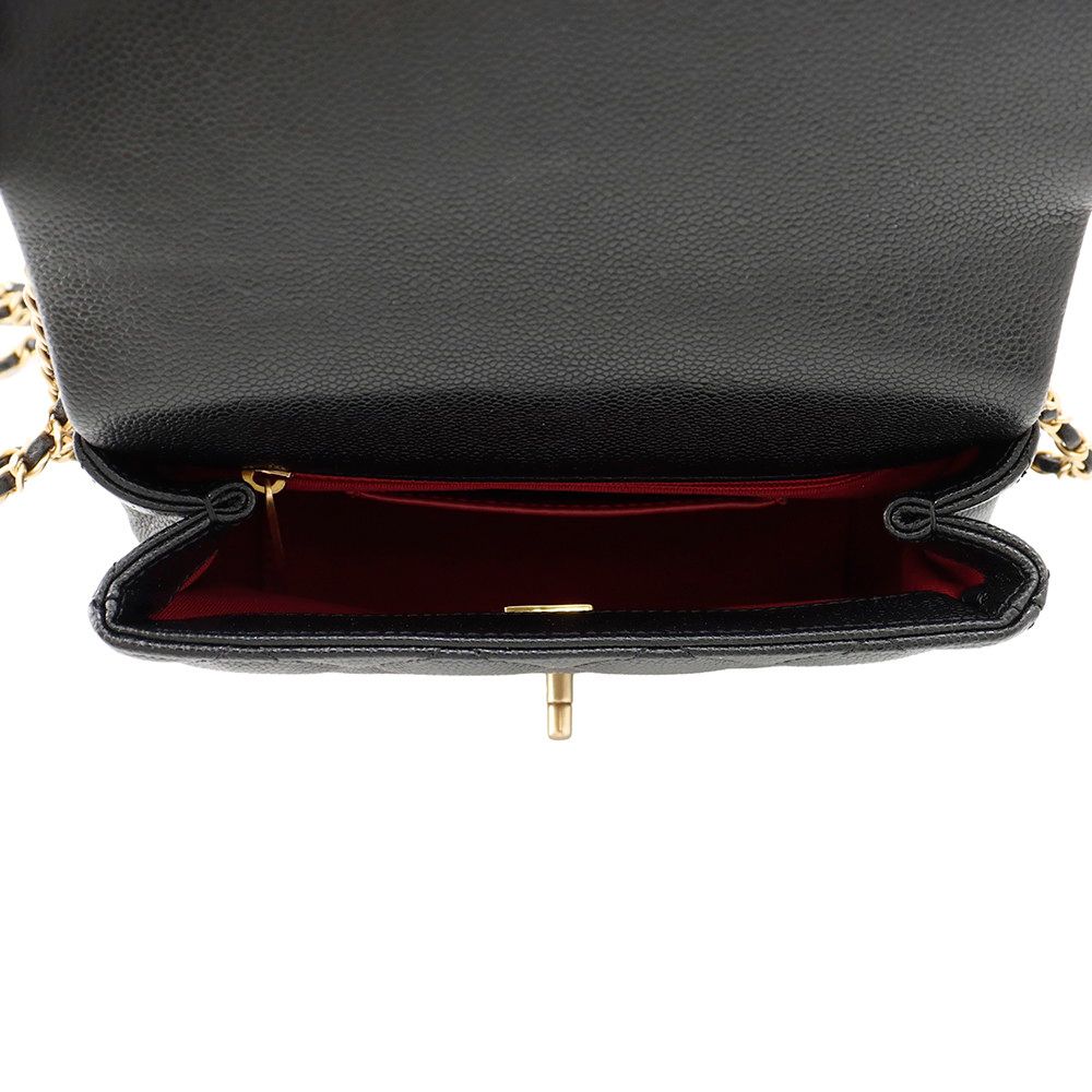 Chanel Chain Shoulder Bag Quilted CC Logo Caviar Leather Black — view 5