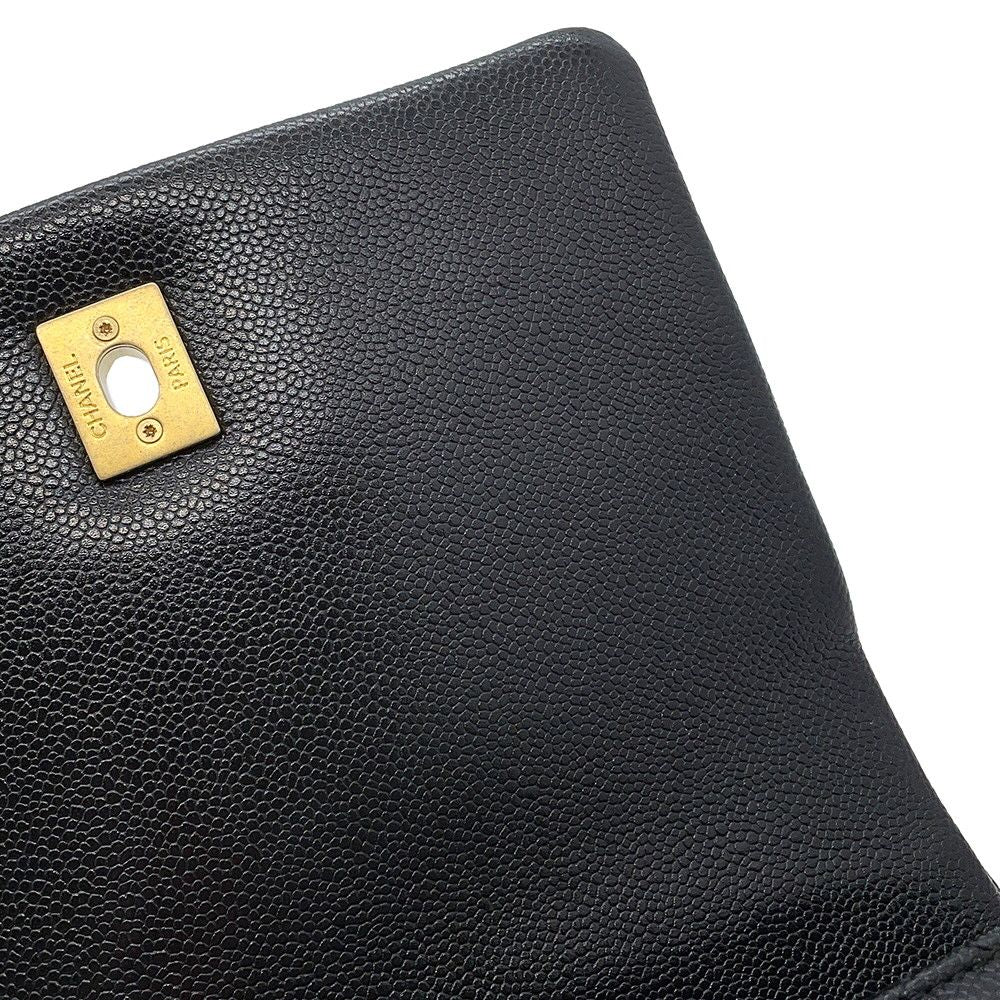 Chanel Chain Shoulder Bag Quilted CC Logo Caviar Leather Black — view 9