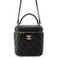 Chanel Chain Shoulder Bag CC Logo Quilted Vanity Caviar Leather Black