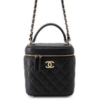 Chanel Chain Shoulder Bag CC Logo Quilted Vanity Caviar Leather Black