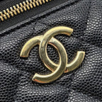 Chanel Chain Shoulder Bag CC Logo Quilted Vanity Caviar Leather Black — view 7