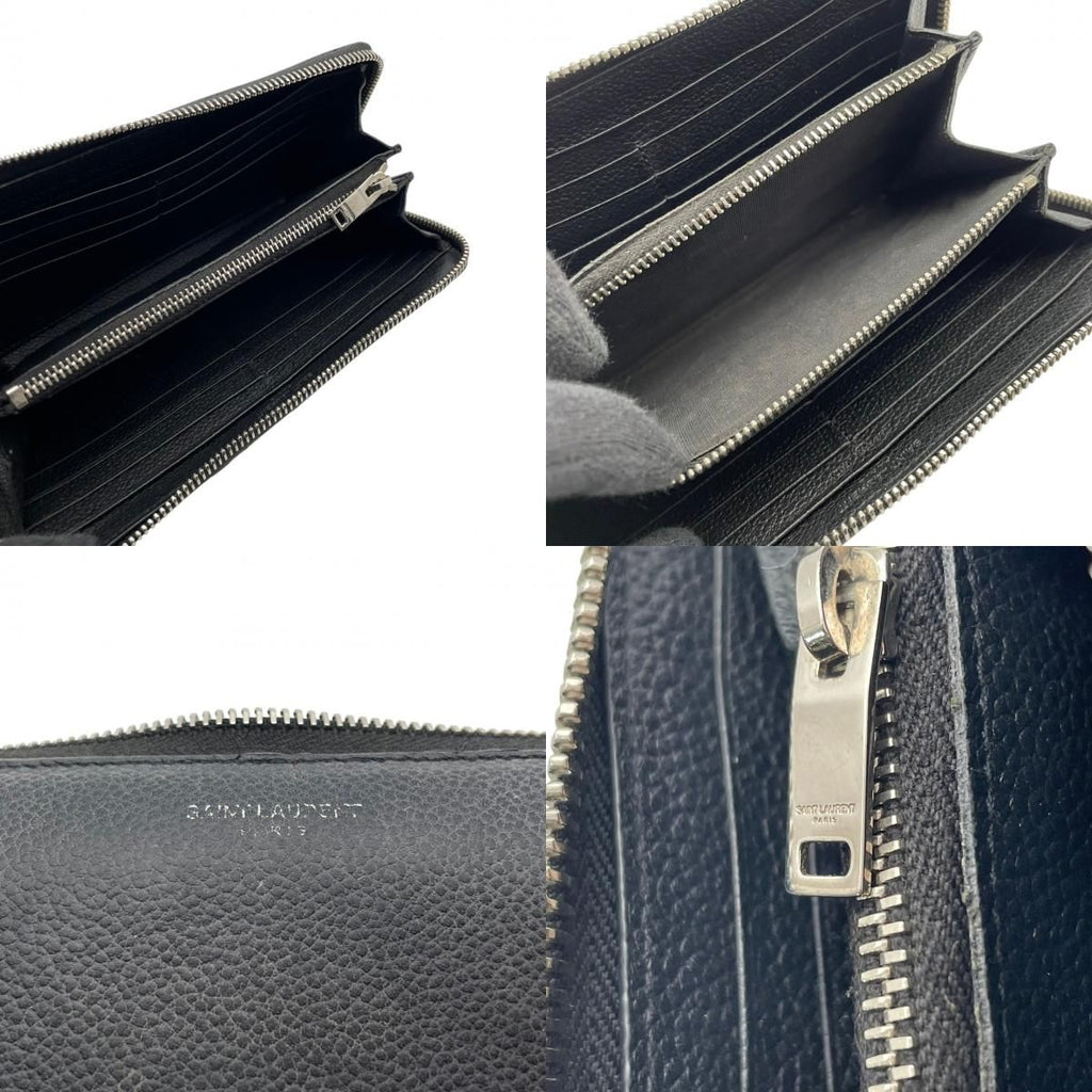 Saint Laurent Wallet Zip Around Leather Navy YSL Logo Classic Vintage Retro — view 9