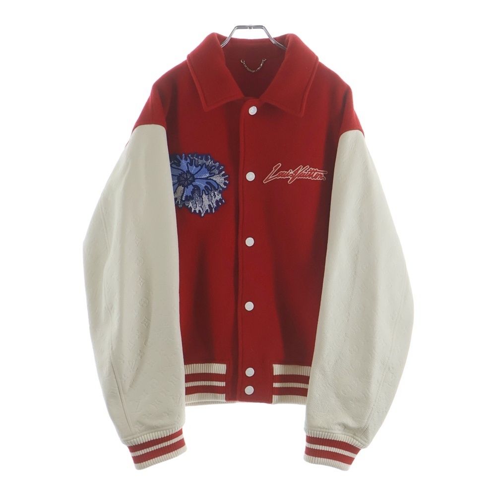 Louis Vuitton Yayoi Kusama Wool Leather Trim Varsity Jacket Stadium Jean Red Mjy — view 2