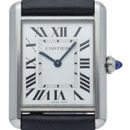 Cartier Tank Mast LM Watch Solar Beat Box SS Leather Silver Polished