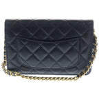 Chanel Quilted Chain Wallet Caviar Leather Shoulder Bag Gold Black Plate — view 2