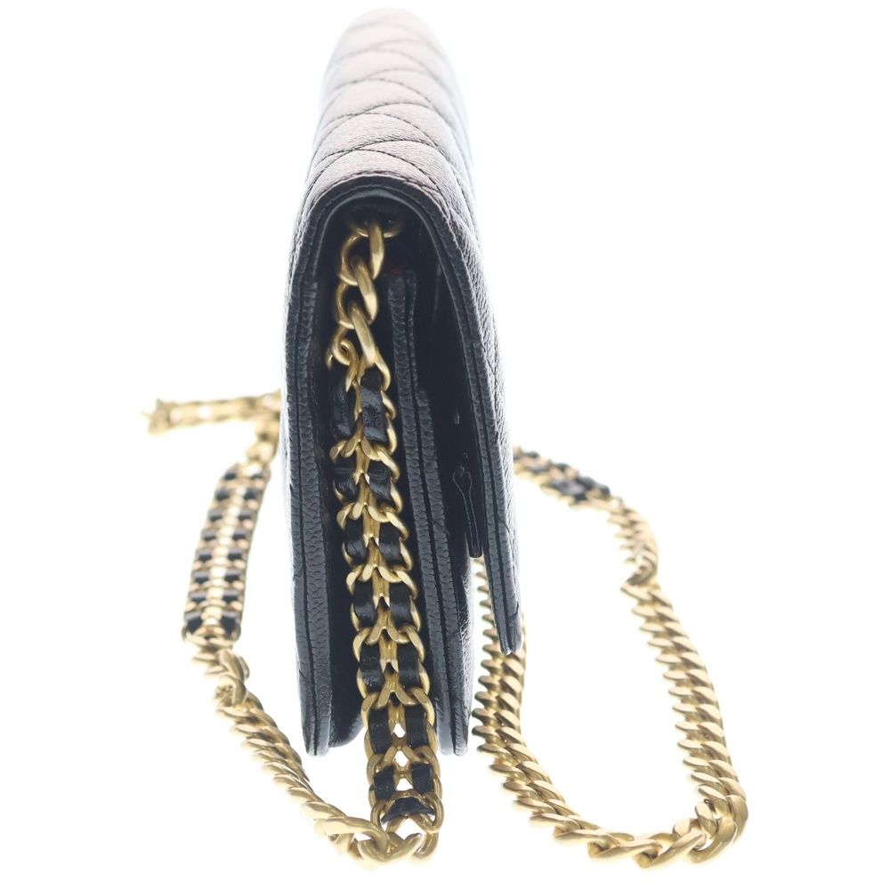 Chanel Quilted Chain Wallet Caviar Leather Shoulder Bag Gold Black Plate — view 3