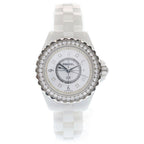 Chanel Shell Dial Bezel Diamond Watch White Rhinestone Ce SS Quartz