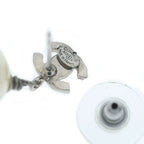 Chanel CC Logo Rhinestone Pearl White Earrings Silver — view 5