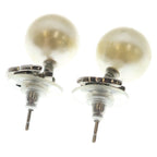 Chanel CC Logo Rhinestone Pearl White Earrings Silver — view 2