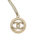 Chanel CC Logo Circle Rhinestone Necklace Pendant Chain Gold — view 5