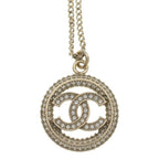 Chanel CC Logo Circle Rhinestone Necklace Pendant Chain Gold — view 3