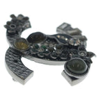 Chanel CC Logo Flower Brooch Pin Badge Metal Resin Rhinestone Gunmetal — view 4