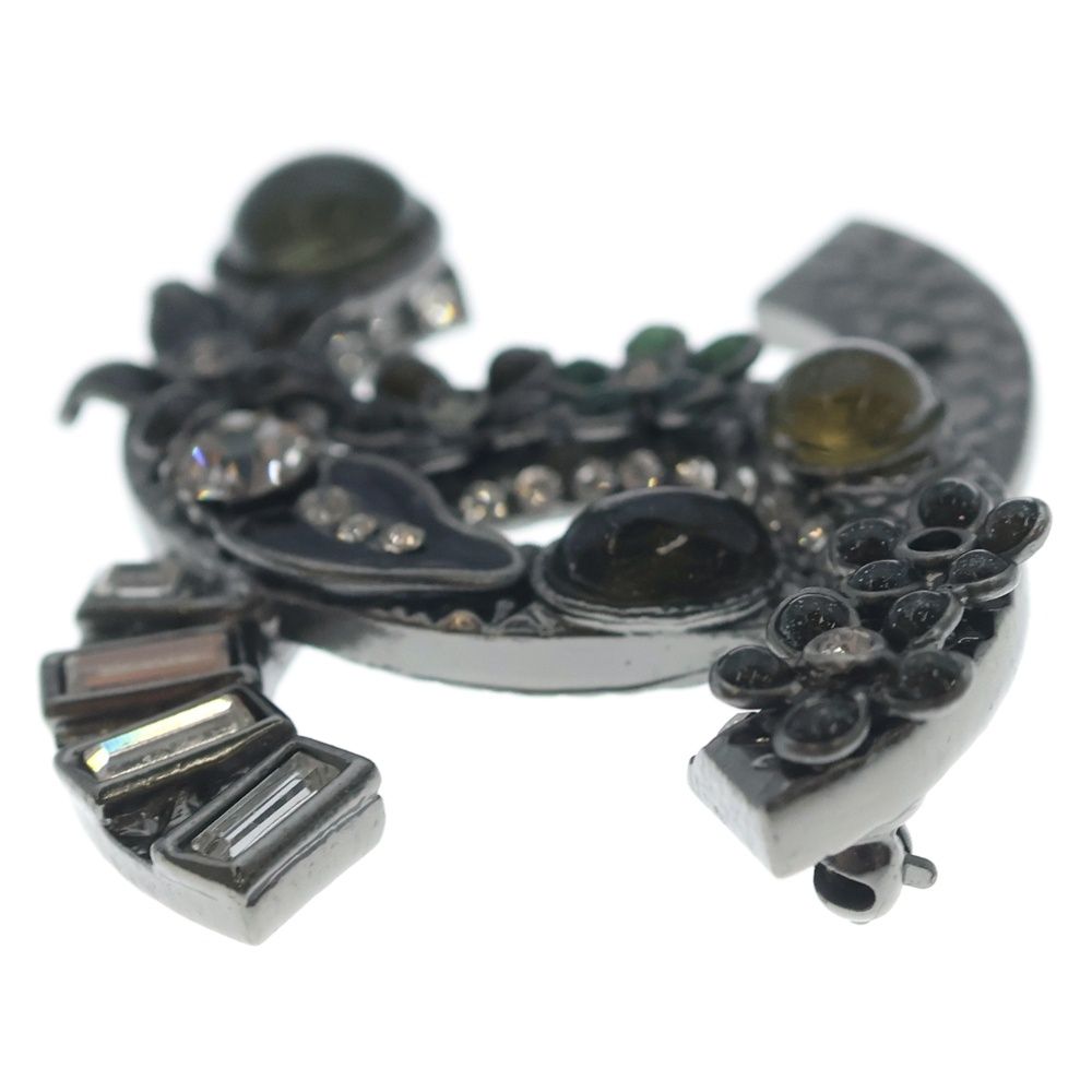 Chanel CC Logo Flower Brooch Pin Badge Metal Resin Rhinestone Gunmetal — view 3