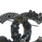 Chanel CC Logo Flower Brooch Pin Badge Metal Resin Rhinestone Gunmetal — view 6
