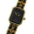 Chanel Watch Premiere Quartz Leather M Square Gold Black