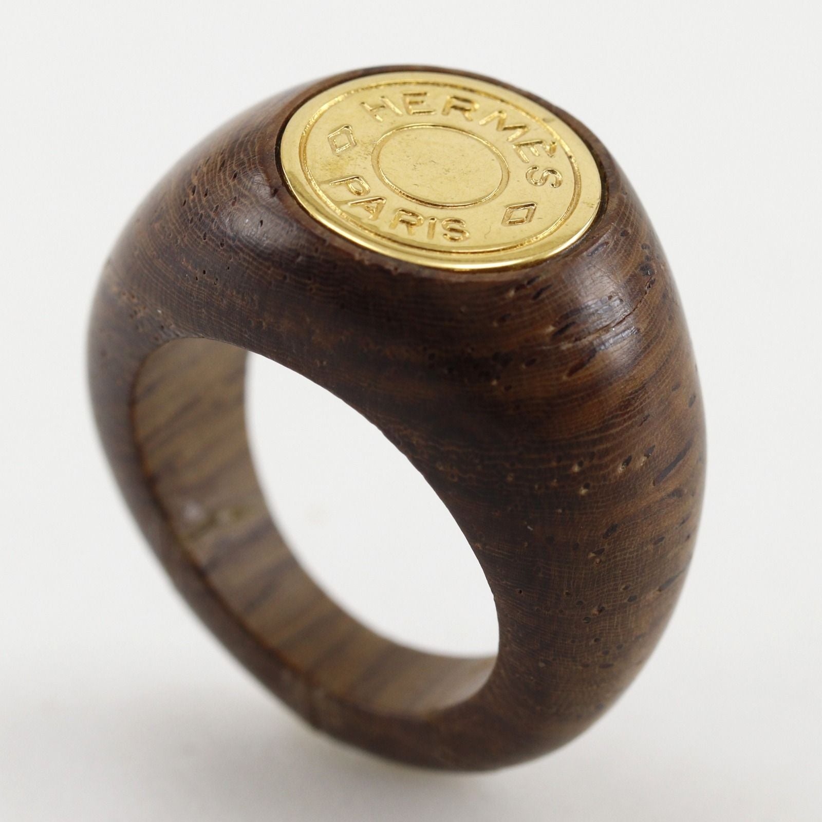 Hermes Series Wood Gold Plated Brown Ring