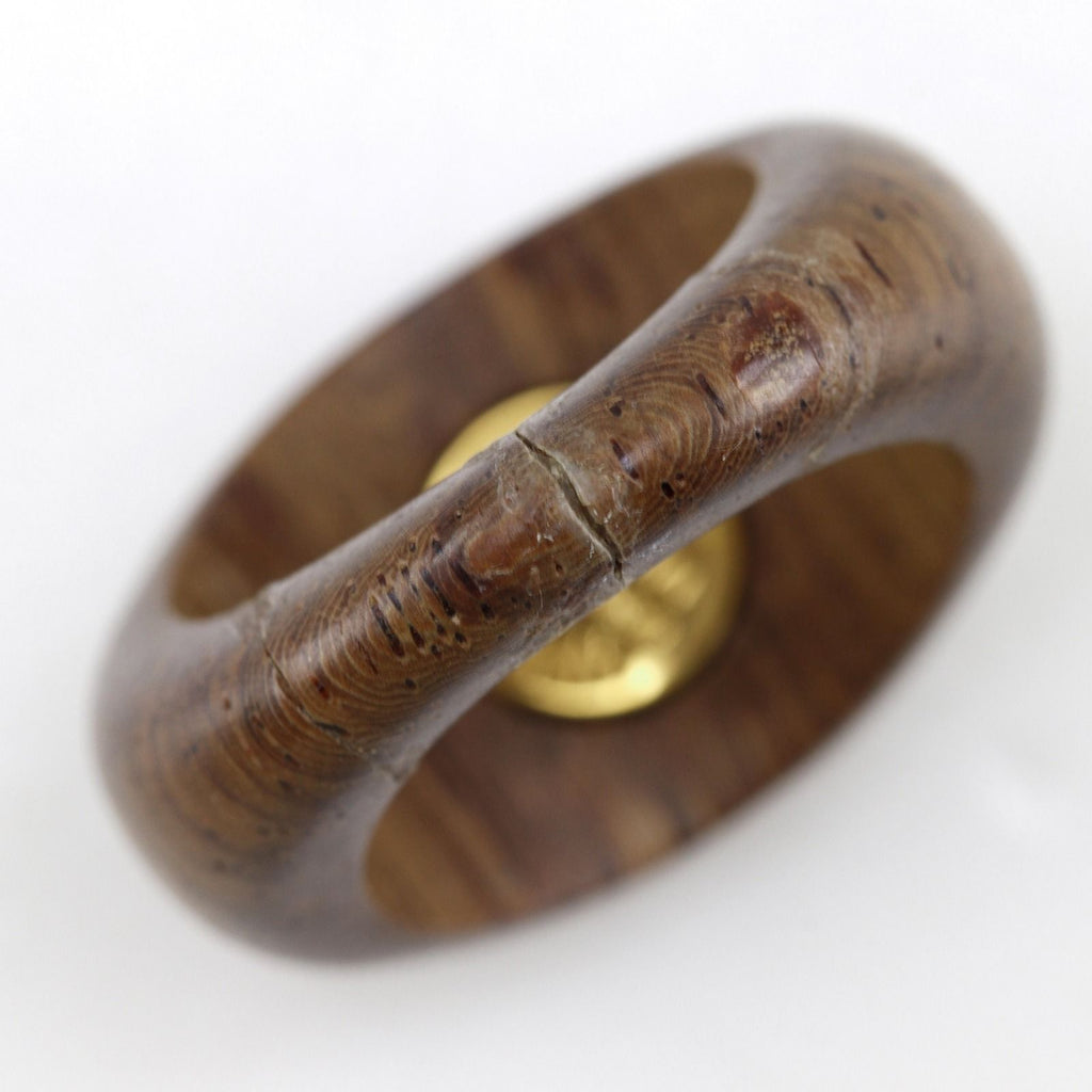 Hermes Series Wood Gold Plated Brown Ring