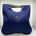 Celine Handbag Macadam Canvas Navy Blue Business Vertical