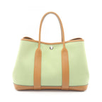Hermes Tote Garden Party TPM Vert Cricket Ocher Leather Canvas