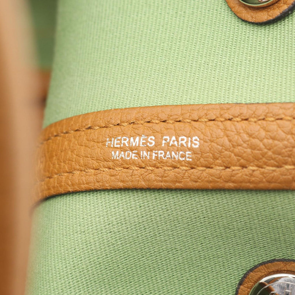 Hermes Tote Garden Party TPM Vert Cricket Ocher Leather Canvas — view 4