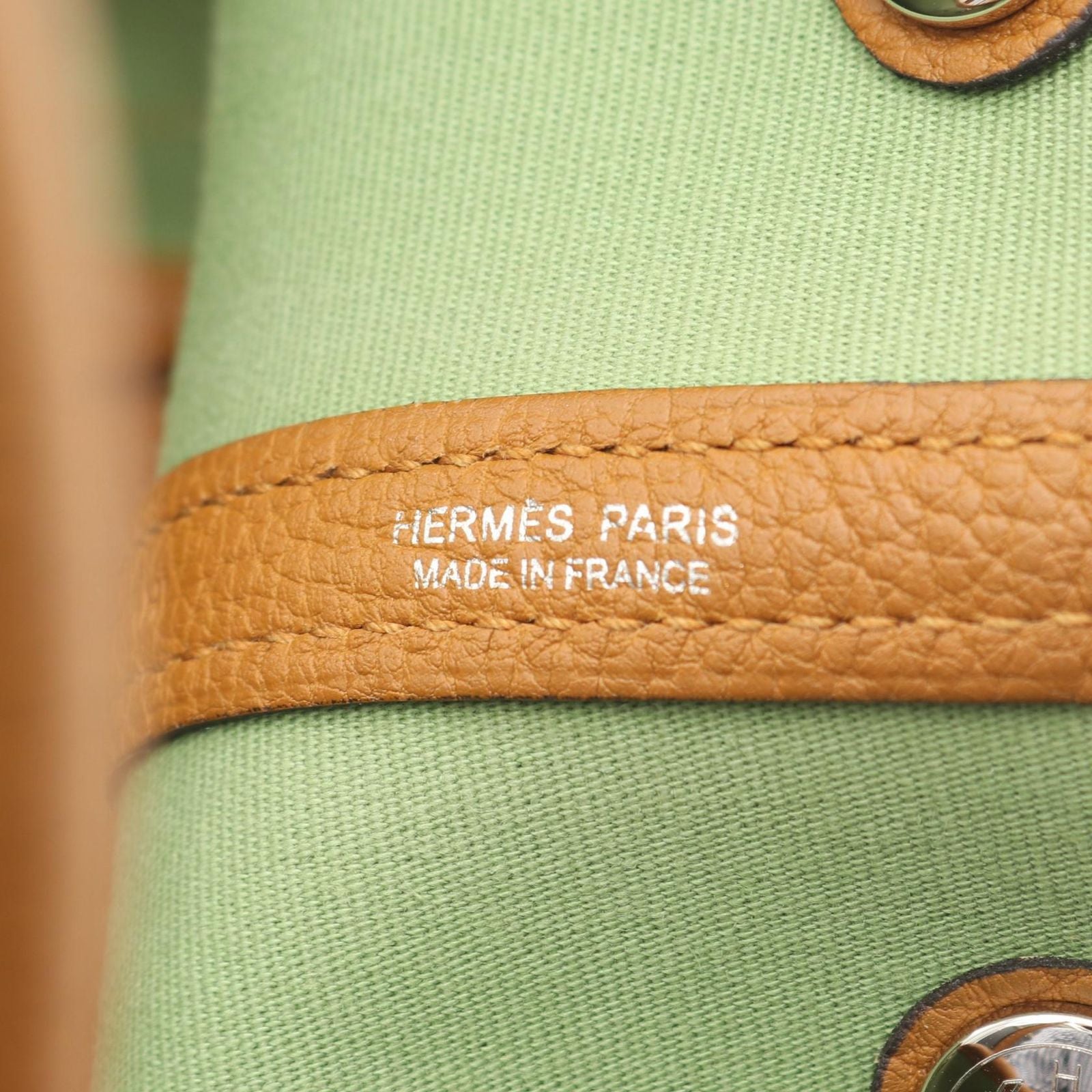 Hermes Tote Garden Party TPM Vert Cricket Ocher Leather Canvas — view 4