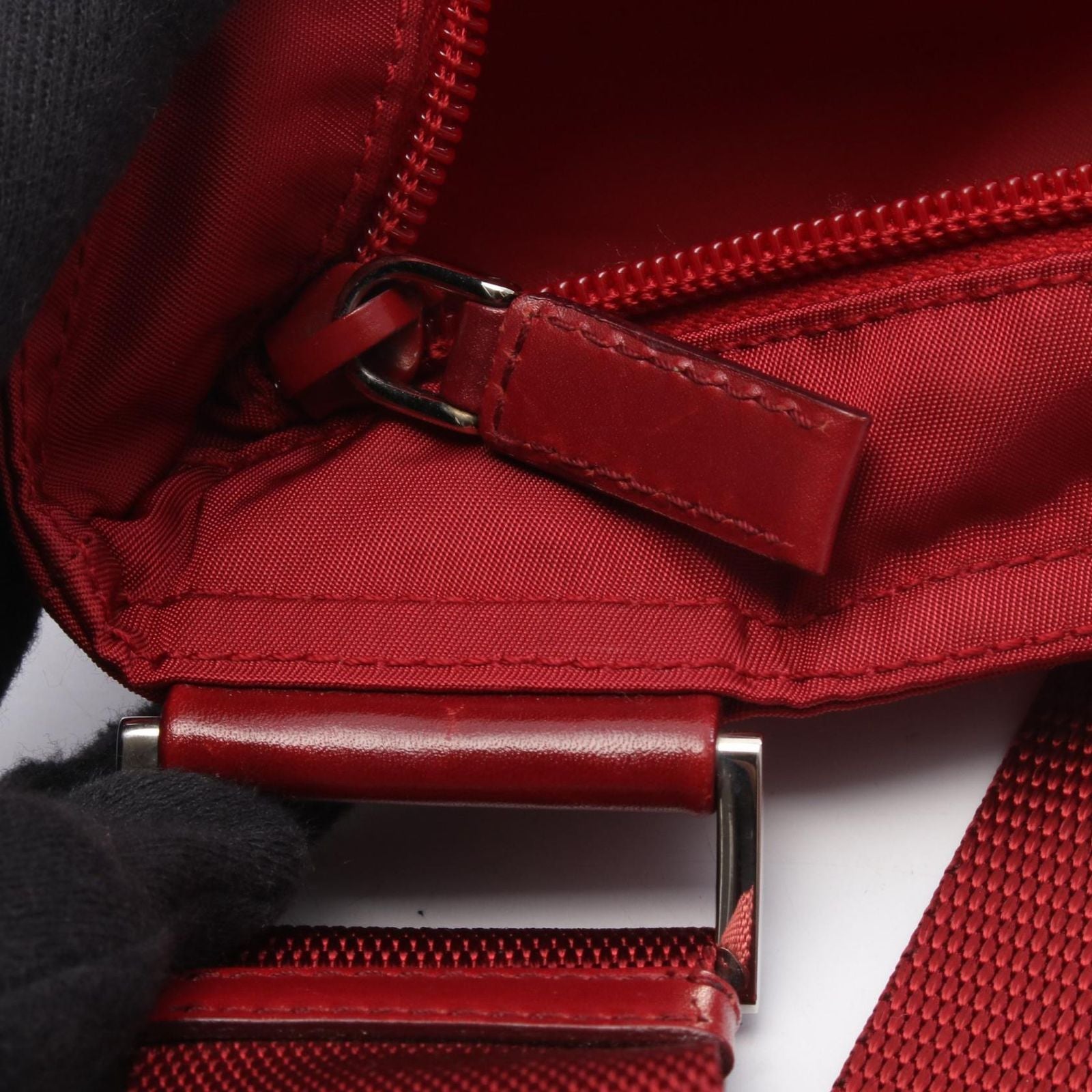 Prada Shoulder Bag Triangle Logo Red Nylon Leather — view 6