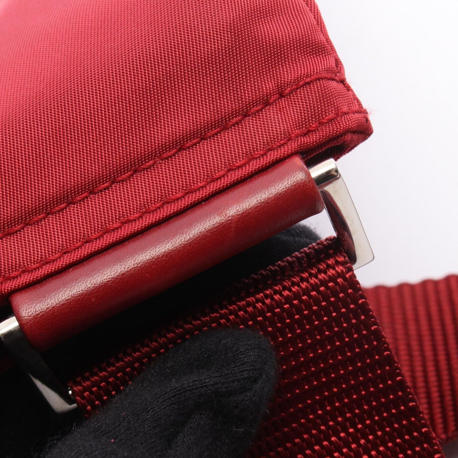 Prada Shoulder Bag Triangle Logo Red Nylon Leather — view 5