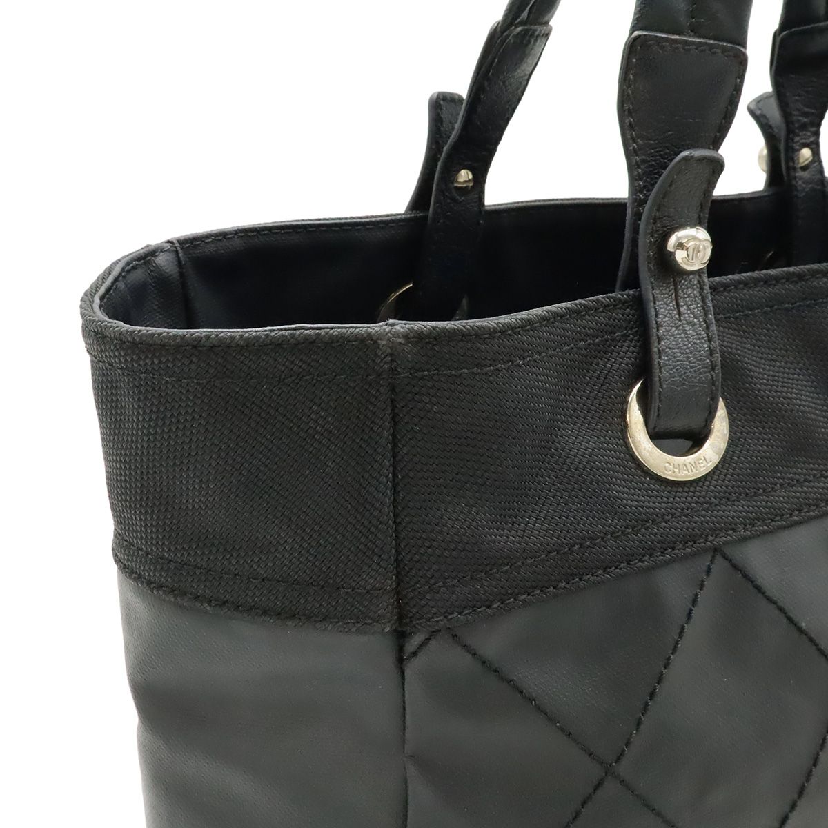 Chanel Paris Biarritz Tote MM Black Silver — view 5